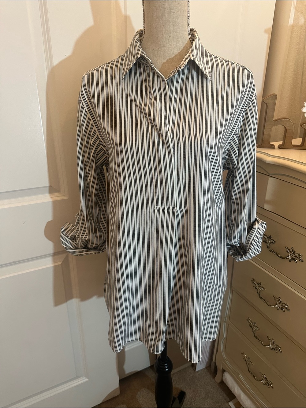 Max Studio Black & White Vertical Stripe Tunic